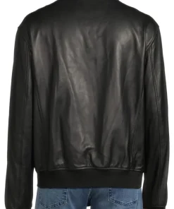 mens-ribbed-neck-black-faux-leather-bomber-jacket