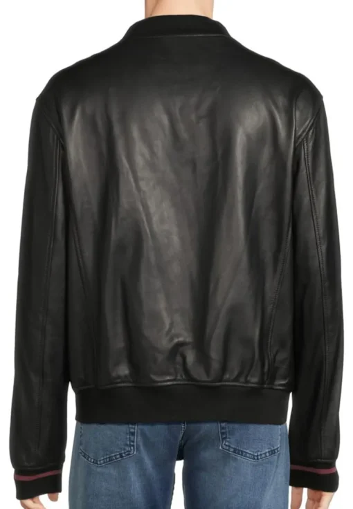 mens-ribbed-neck-black-faux-leather-bomber-jacket