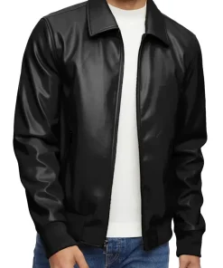 mens-smooth-black-faux-leather-bomber-jacket