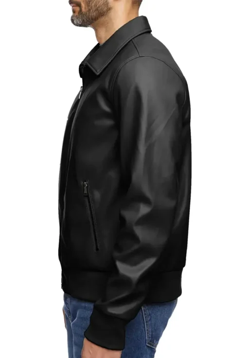 mens-smooth-black-faux-leather-bomber-jacket