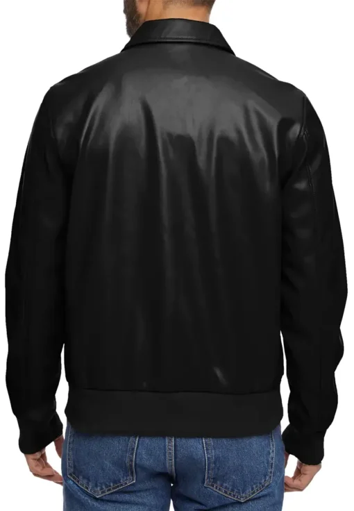 mens-smooth-black-faux-leather-bomber-jacket