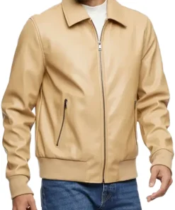 mens-smooth-camel-faux-leather-bomber-jacket