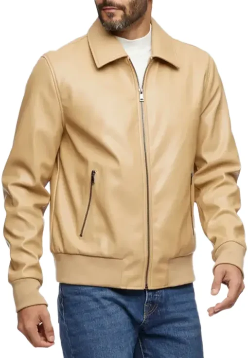 mens-smooth-camel-faux-leather-bomber-jacket