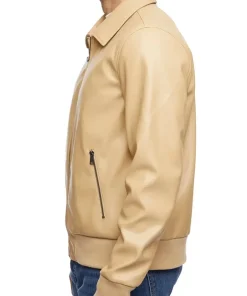 mens-smooth-camel-faux-leather-bomber-jacket