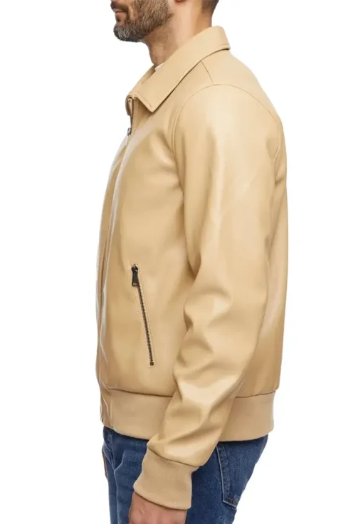 mens-smooth-camel-faux-leather-bomber-jacket