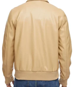 mens-smooth-camel-faux-leather-bomber-jacket