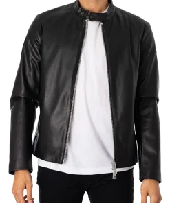 mens-snap-button-collar-black-faux-leather-jacket