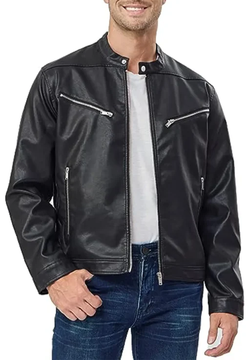 mens-stand-collar-black-faux-leather-biker-jacket