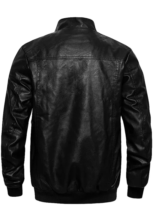 mens-stand-collar-black-faux-leather-slim-fit-bomber-jacket