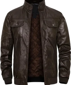 mens-stand-collar-brown-faux-leather-slim-fit-bomber-jacket