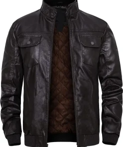 mens-stand-collar-coffee-faux-leather-slim-fit-bomber-jacket