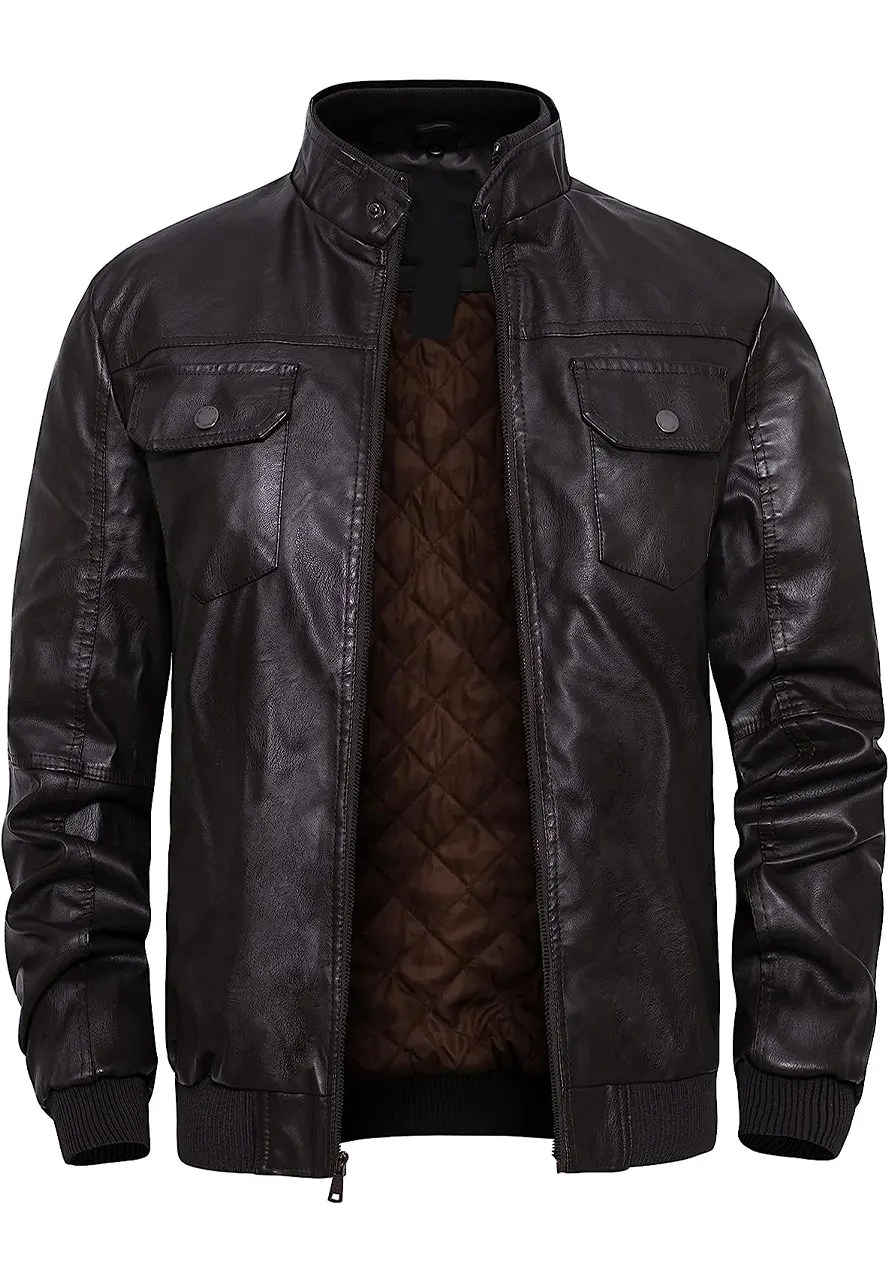 mens-stand-collar-coffee-faux-leather-slim-fit-bomber-jacket-1 mens-stand-collar-coffee-faux-leather-slim-fit-bomber-jacket