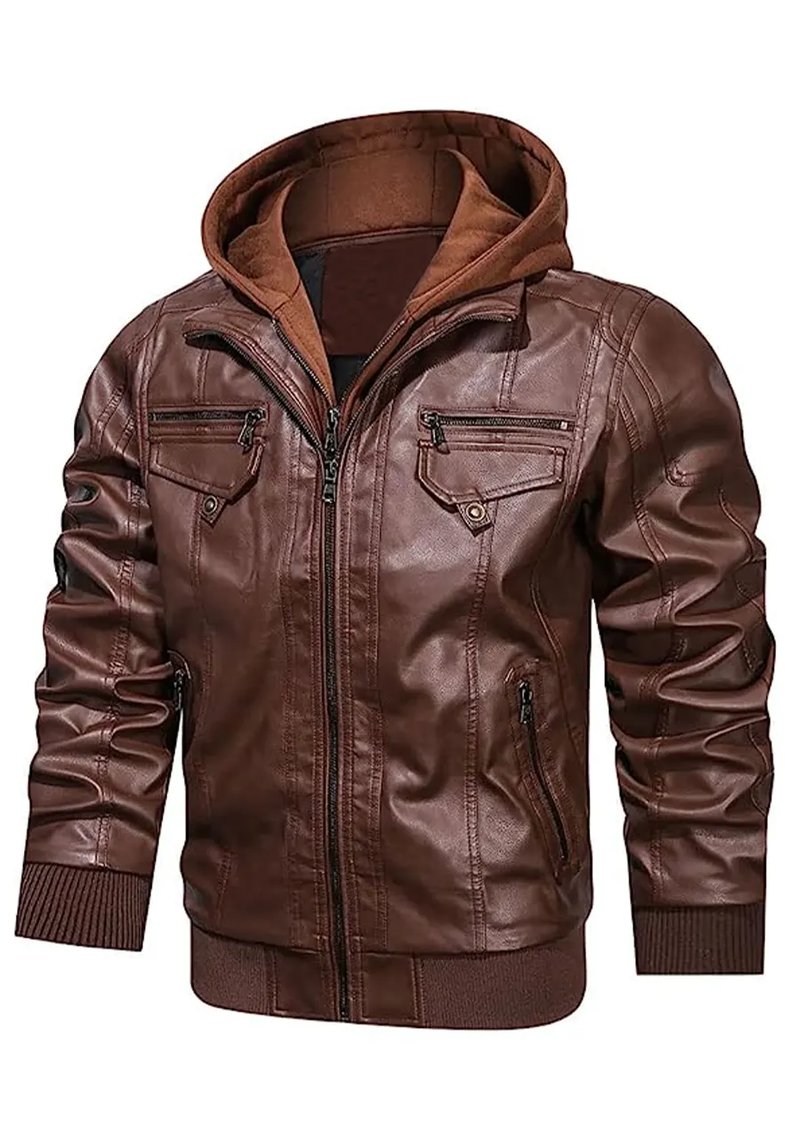 mens-vintage-brown-faux-leather-bomber-jacket-with-removable-hood-1 mens-vintage-brown-faux-leather-bomber-jacket-with-removable-hood