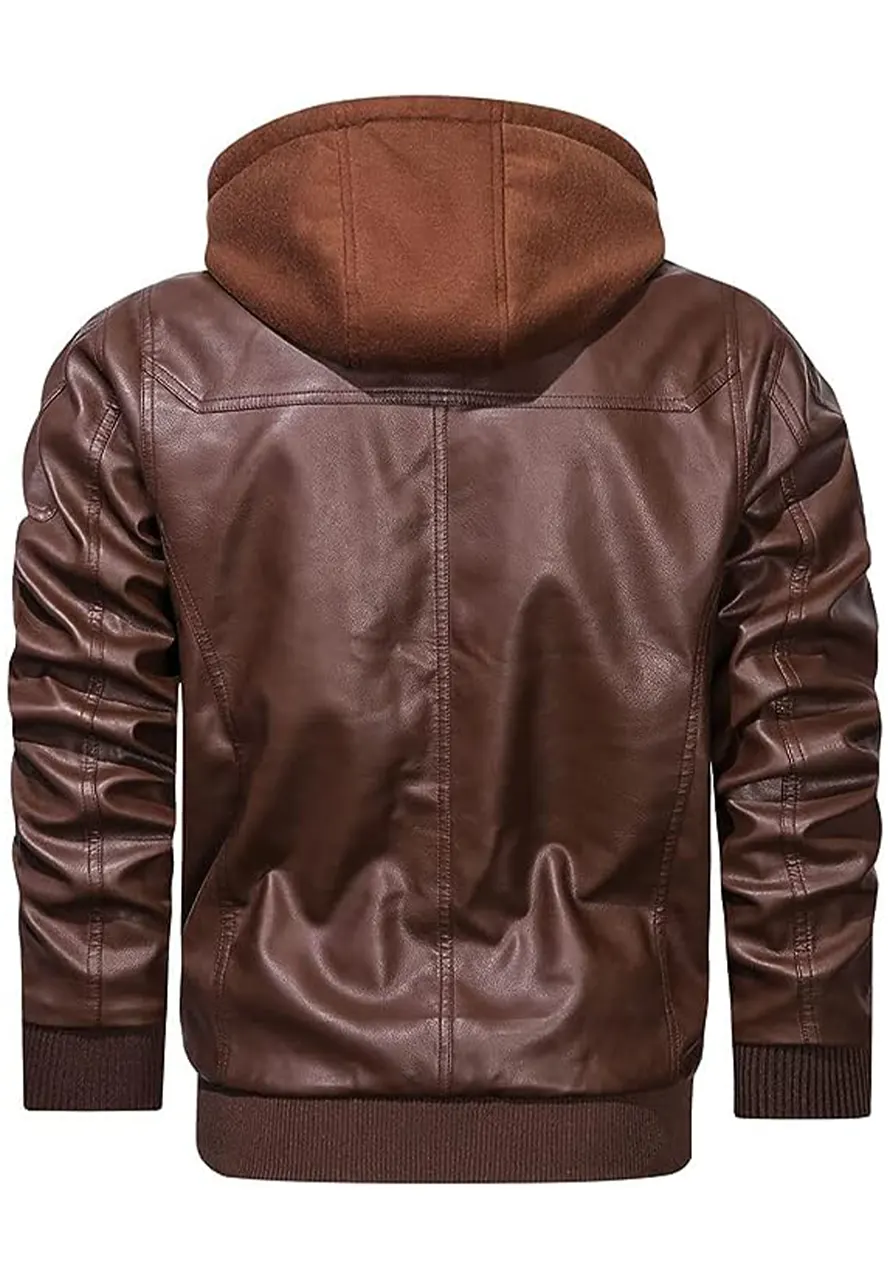 mens-vintage-brown-faux-leather-bomber-jacket-with-removable-hood-2 mens-vintage-brown-faux-leather-bomber-jacket-with-removable-hood