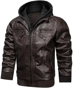 mens-vintage-coffee-faux-leather-bomber-jacket-with-removable-hood