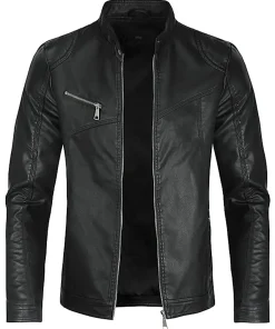 mens-zip-up-black-faux-leather-jacket