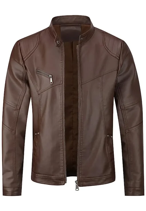 mens-zip-up-brown-faux-leather-jacket