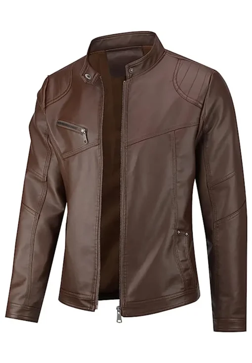 mens-zip-up-brown-faux-leather-jacket