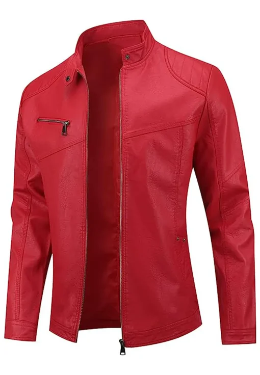 mens-zip-up-red-faux-leather-jacket