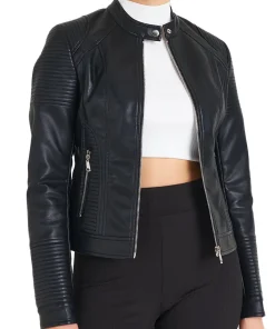 snap-tab-collar-womens-black-faux-leather-biker-jacket