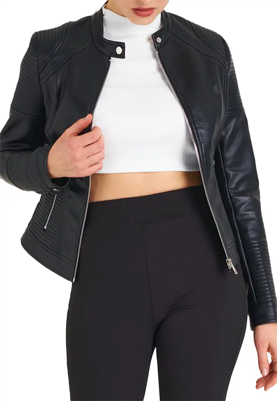 snap-tab-collar-womens-black-faux-leather-biker-jacket-2 snap-tab-collar-womens-black-faux-leather-biker-jacket