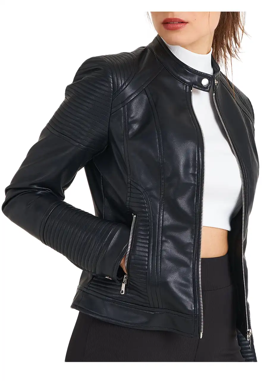snap-tab-collar-womens-black-faux-leather-biker-jacket-3 snap-tab-collar-womens-black-faux-leather-biker-jacket