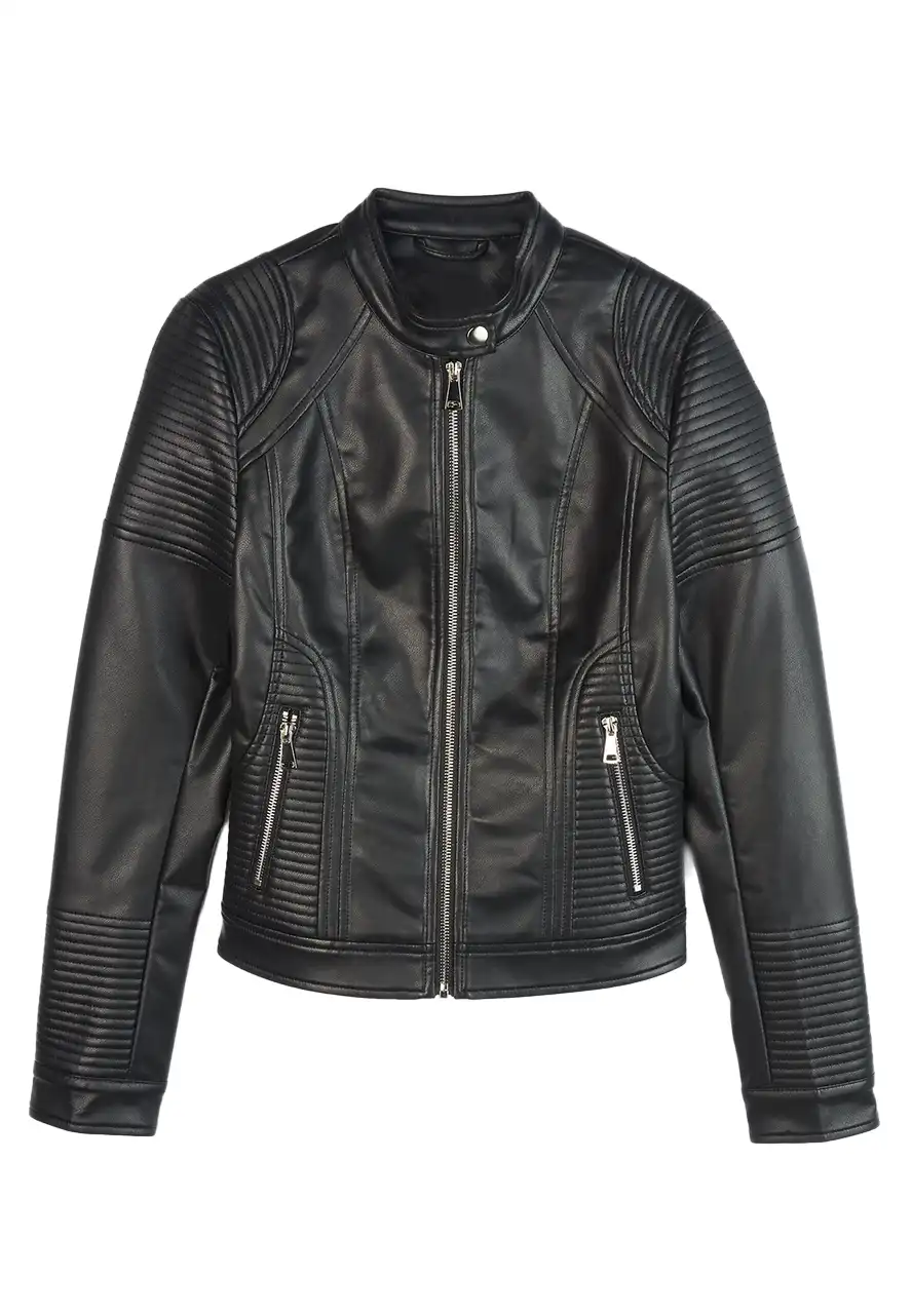 snap-tab-collar-womens-black-faux-leather-biker-jacket-5 snap-tab-collar-womens-black-faux-leather-biker-jacket