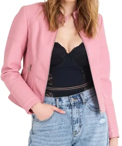 snap-tab-collar-womens-pink-faux-leather-biker-jacket