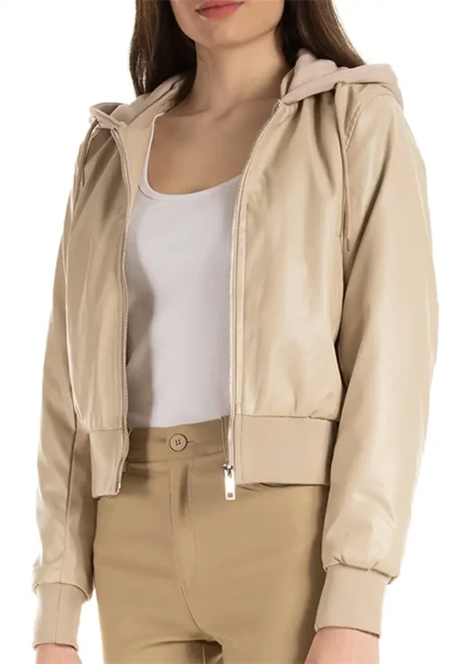 womens-beige-faux-leather-hooded-bomber-jacket