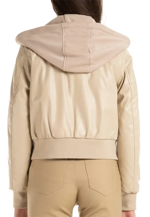 womens-beige-faux-leather-hooded-bomber-jacket