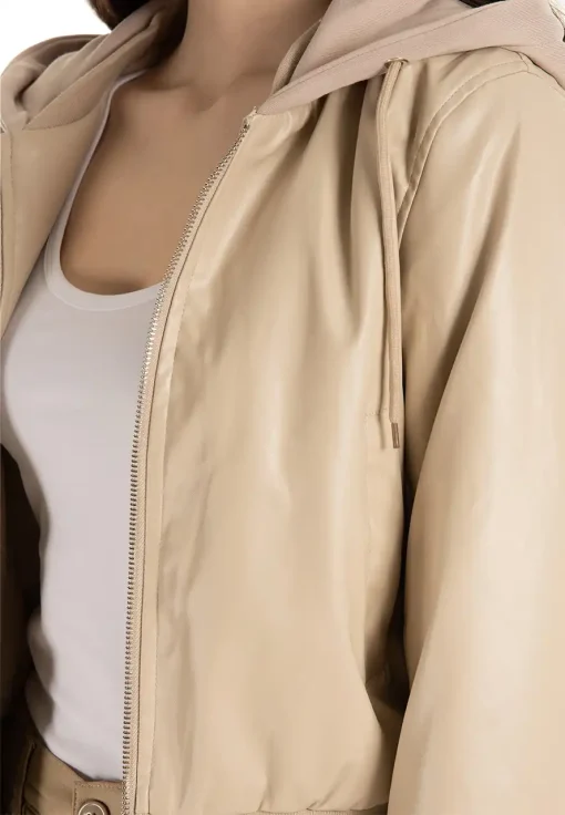 womens-beige-faux-leather-hooded-bomber-jacket