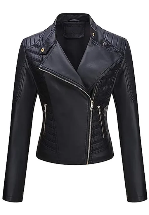 womens-black-faux-leather-casual-jacket