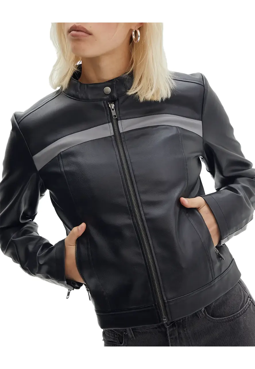 womens-black-faux-leather-long-sleeve-biker-jacket-3 womens-black-faux-leather-long-sleeve-biker-jacket