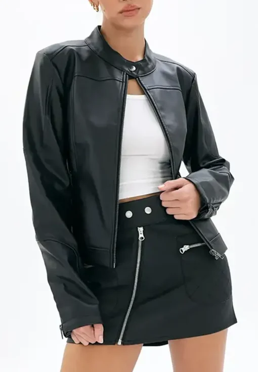 womens-black-faux-leather-snap-collar-jacket