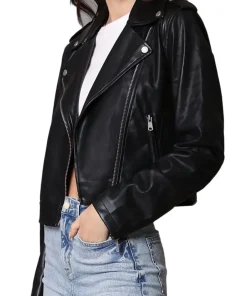 womens-branded-black-faux-leather-biker-jacket