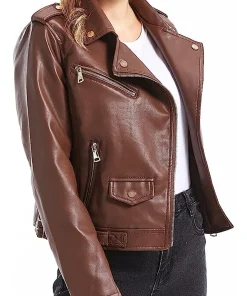 womens-brown-faux-leather-snap-down-lapel-jacket