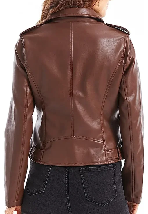 womens-brown-faux-leather-snap-down-lapel-jacket