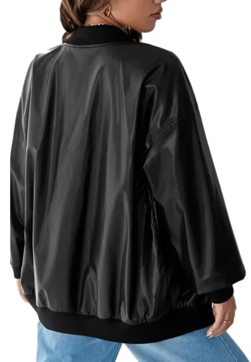 womens-button-front-black-faux-leather-bomber-jacket