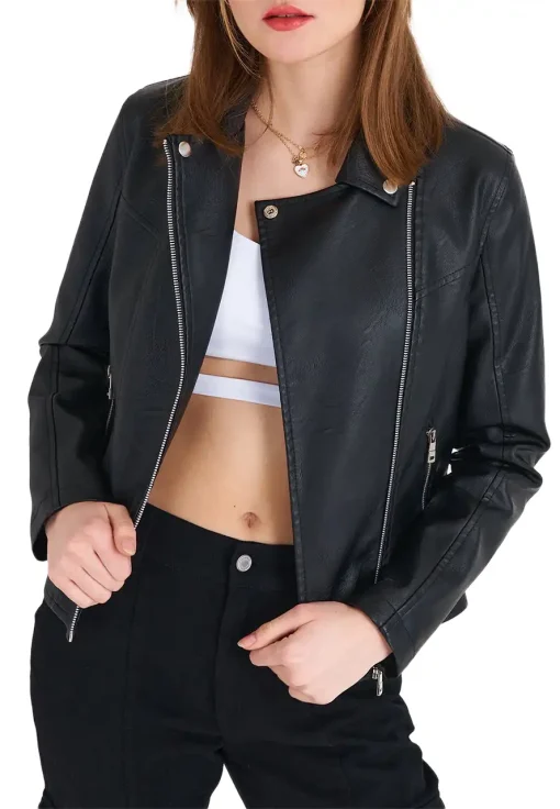 womens-casual-black-faux-leather-biker-jacket