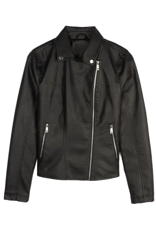 womens-casual-black-faux-leather-biker-jacket