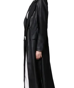 womens-double-breasted-black-faux-leather-trench-coat