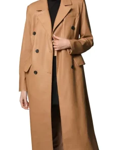 womens-double-breasted-brown-faux-leather-trench-coat