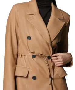 womens-double-breasted-brown-faux-leather-trench-coat