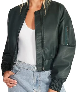 womens-green-faux-leather-crop-bomber-jacket