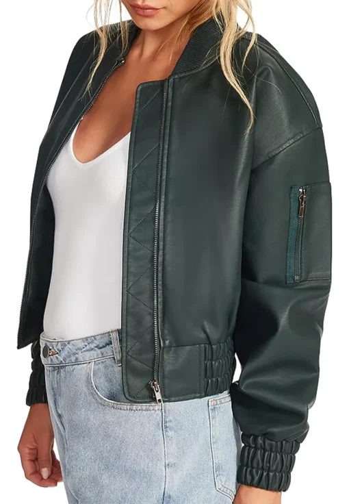 womens-green-faux-leather-crop-bomber-jacket