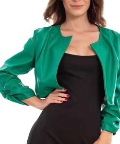 womens-open-front-green-faux-leather-cropped-jacket