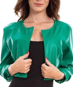 womens-open-front-green-faux-leather-cropped-jacket