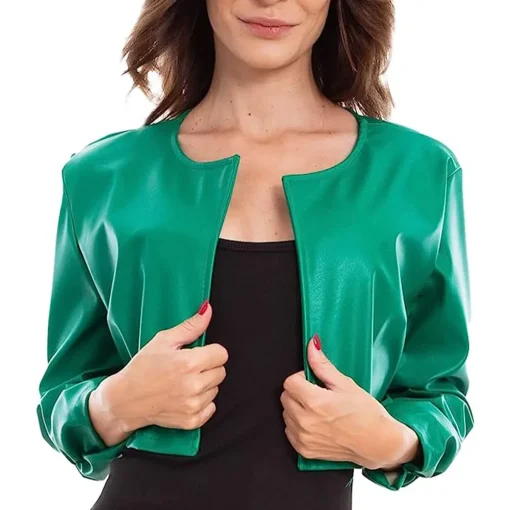 womens-open-front-green-faux-leather-cropped-jacket