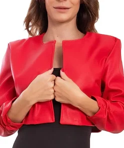 womens-open-front-red-faux-leather-cropped-jacket