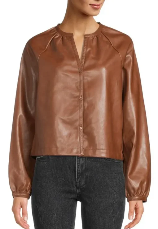 womens-puff-sleeve-brown-faux-leather-shirt-jacket